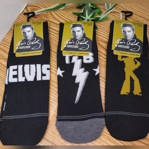 ELVIS PRESLEY Set of 3 Black Low Cut Socks Men's One Size Shoe Size 7-12 NWT